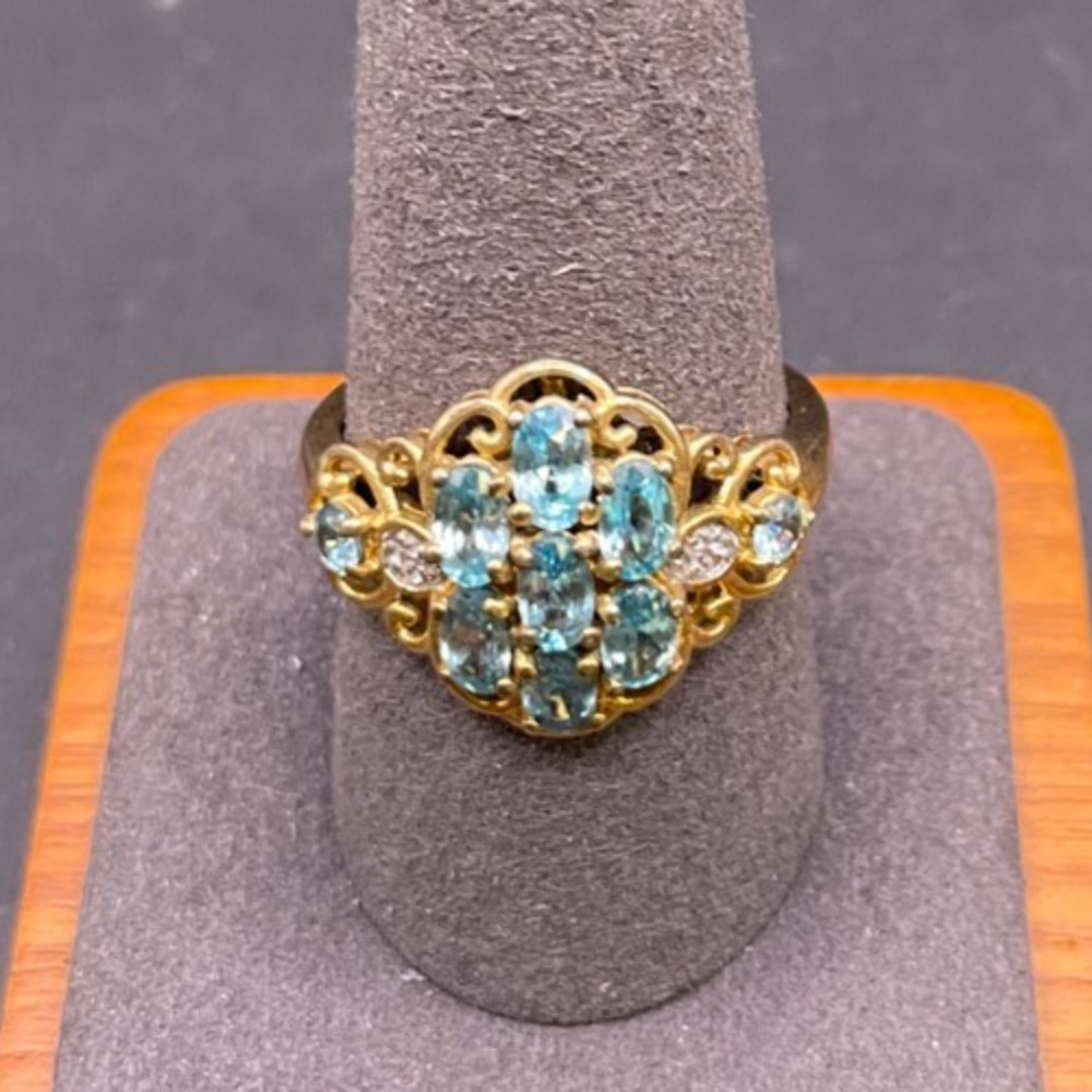Chuck Clemency STS Sterling Silver 925 Gold Vermeil Blue Gemstone CZ Ring Sz 10